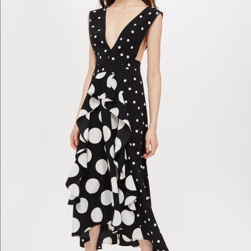 Topshop Black & White Polka Dot Pinafore Dress